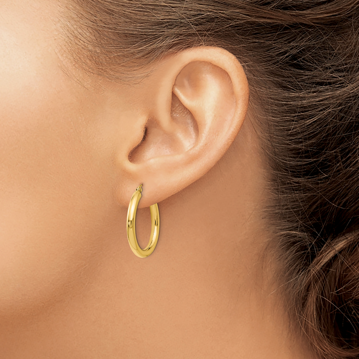14K Yellow Gold 25mm x 3mm Round Hoop Earrings