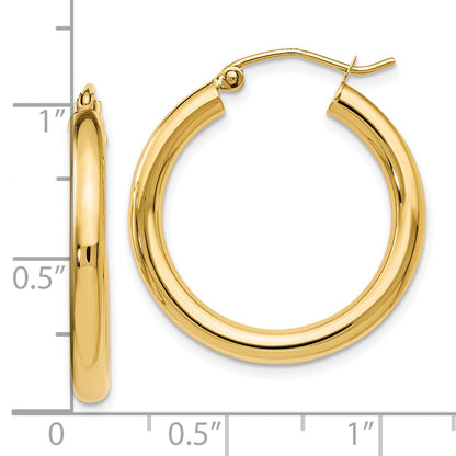 14K Yellow Gold 25mm x 3mm Round Hoop Earrings