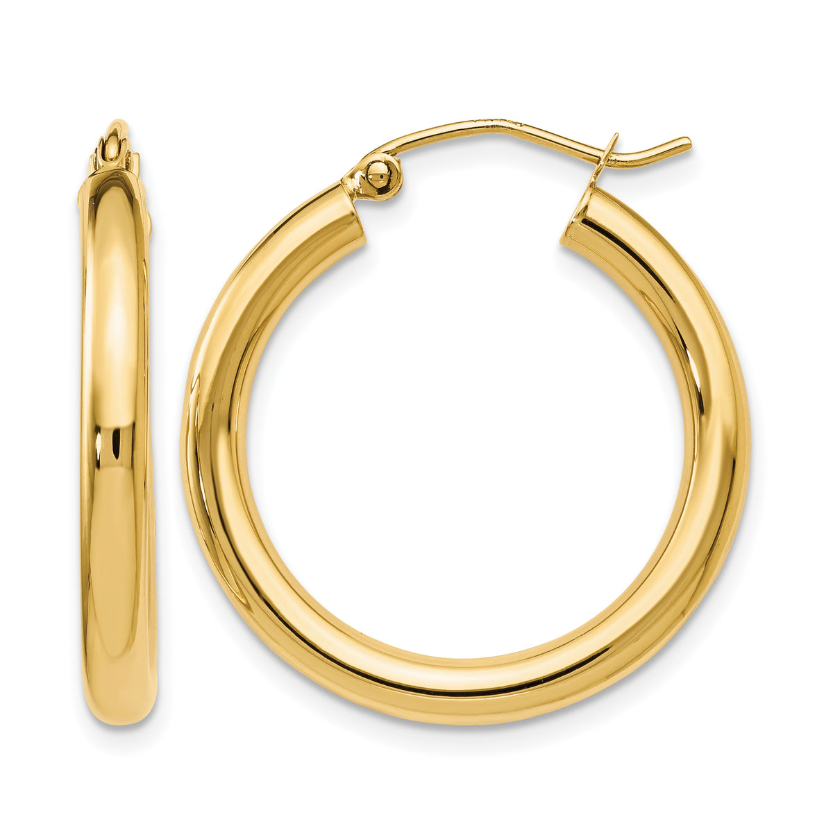 14K Yellow Gold 25mm x 3mm Round Hoop Earrings