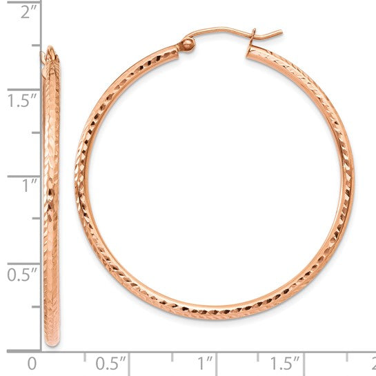 10k Rose Gold Diamond Cut Round Hoop Earrings 40mm x 2mm