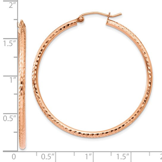10k rose gold diamond cut round hoop earrings 40mm x 2mm