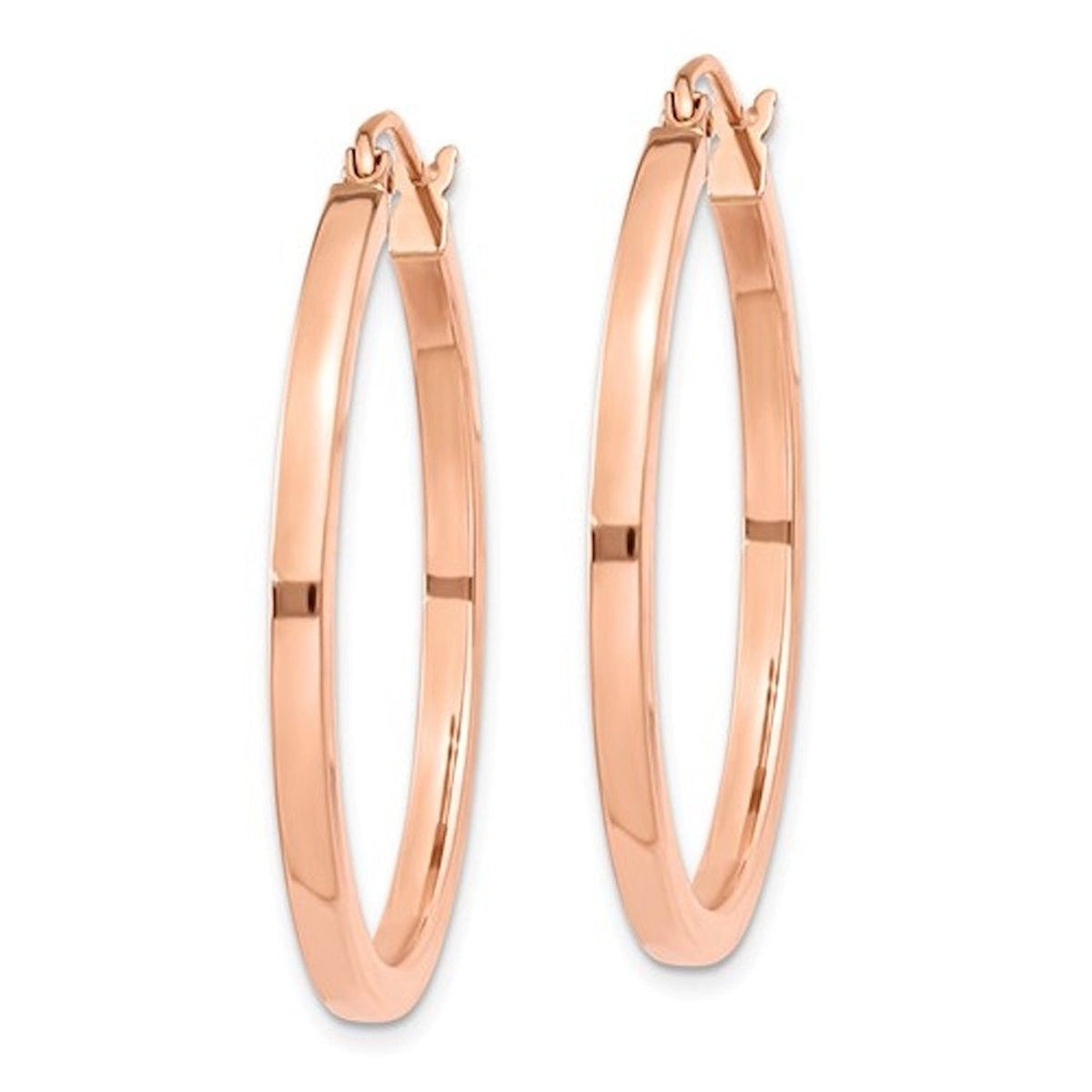 14k rose gold classic square tube round hoop earrings 30mm x 2mm
