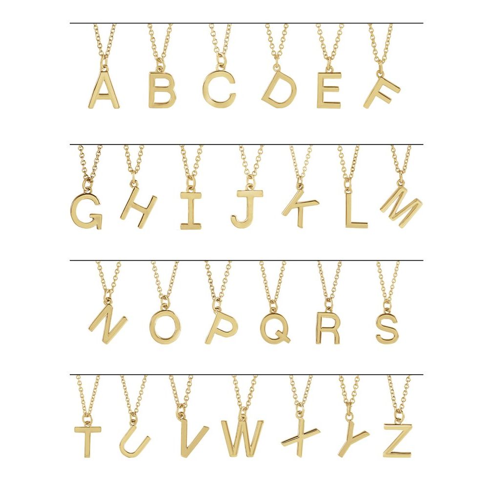 14K Gold Letter Initials Pendant Charm Necklace 