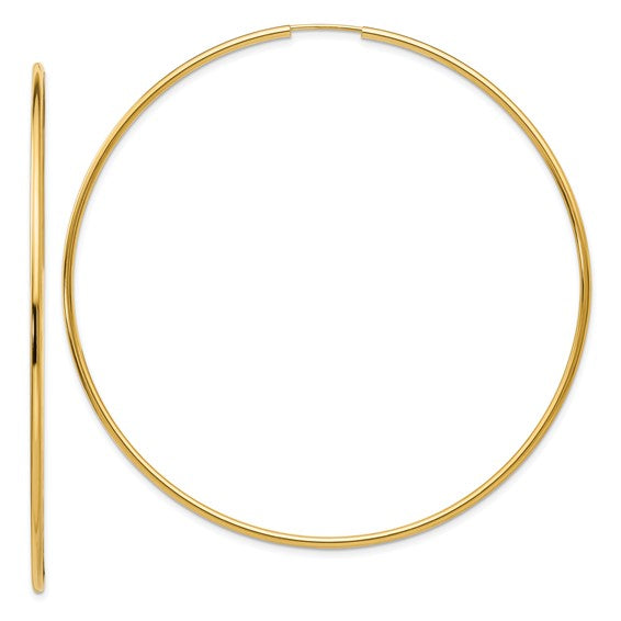 10k yellow gold extra large round endless hoop earrings 68mm x 2mm
