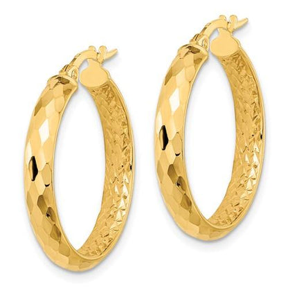 14k yellow gold diamond cut inside outside round hoop earrings 25mm x 3.75mm