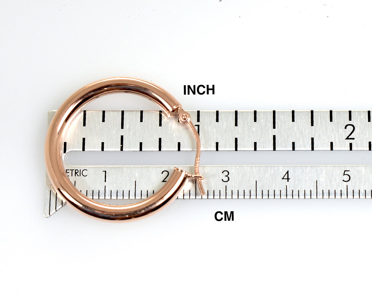 14k rose gold classic round hoop earrings 25mm x 3mm