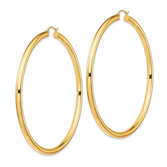 14K Yellow Gold 3.15 inch Diameter Extra Large Giant Gigantic Round Classic Hoop Earrings 80mm x 4mm