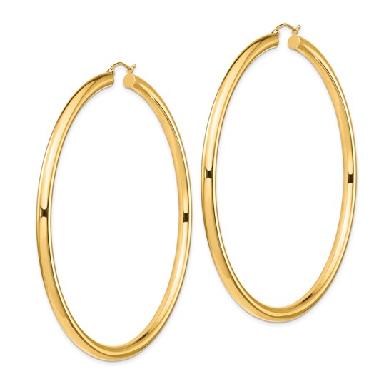 14k yellow gold 3.15 inch diameter extra large giant gigantic round classic hoop earrings 80mm x 4mm