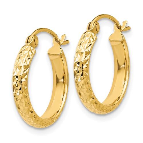 14k yellow gold diamond cut round hoop earrings 15mm x 2.5mm