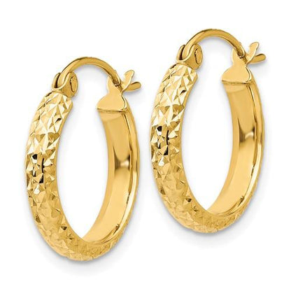 14k yellow gold diamond cut round hoop earrings 15mm x 2.5mm