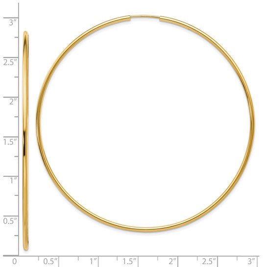 10k yellow gold extra large round endless hoop earrings 68mm x 2mm