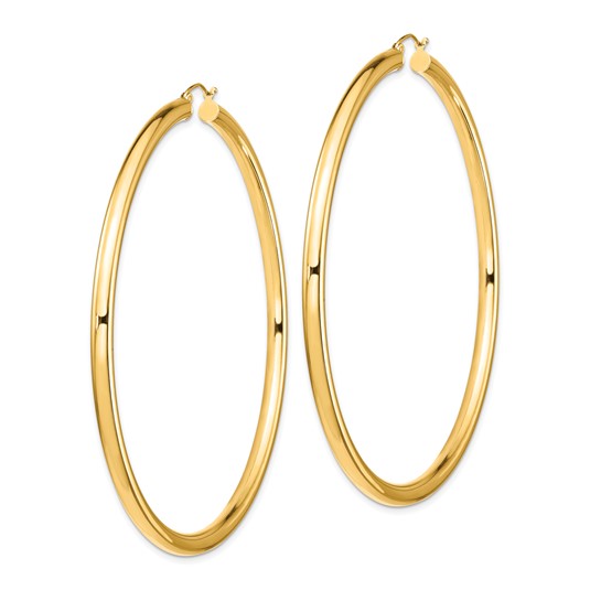 14k yellow gold 3.15 inch diameter extra large giant gigantic round classic hoop earrings lightweight 80mm x 4mm