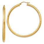 Загрузить изображение в средство просмотра галереи, 10K Yellow Gold Satin Diamond Cut Round Hoop Earrings 50mm x 3mm
