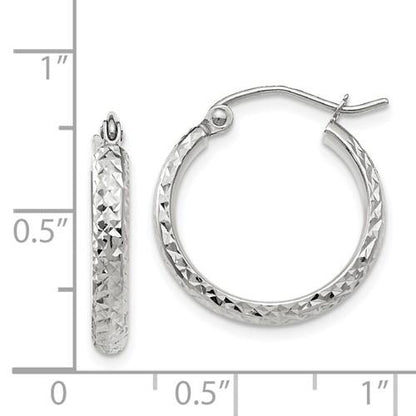 14k white gold diamond cut round hoop earrings 18mm x 2.5mm