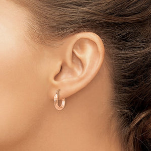 14K Rose Gold Diamond Cut Textured Classic Round Hoop Earrings 14mm x 3mm