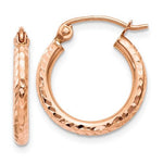 Załaduj obraz do przeglądarki galerii, 14K Rose Gold Diamond Cut Textured Classic Round Hoop Earrings 14mm x 2mm
