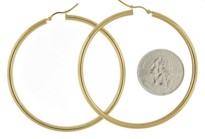 14k yellow gold classic round large hoop earrings 58mm x 3mm lightweight