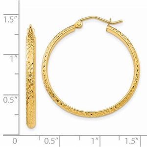 14k Yellow Gold Diamond Cut Round Hoop Earrings 30mm x 2.5mm