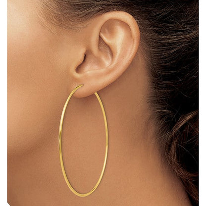 10k yellow gold extra large round endless hoop earrings 68mm x 2mm