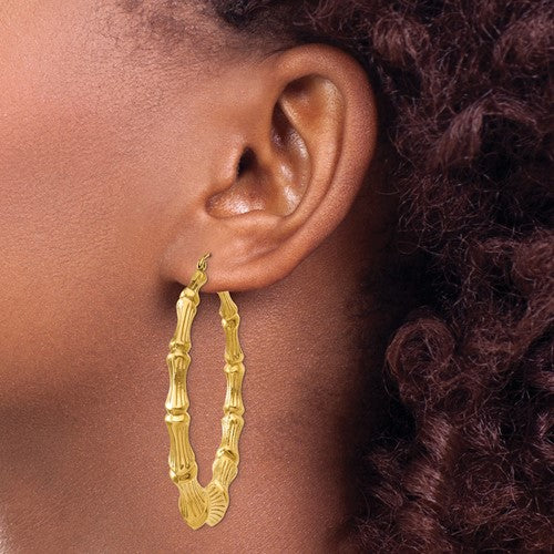 14k yellow gold bamboo hoop earrings 53mm