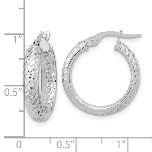14k white gold diamond cut inside outside round hoop earrings 19mm x 3.75mm
