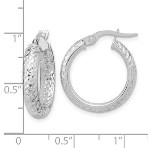 14k White Gold Diamond Cut Inside Outside Round Hoop Earrings 19mm x 3.75mm