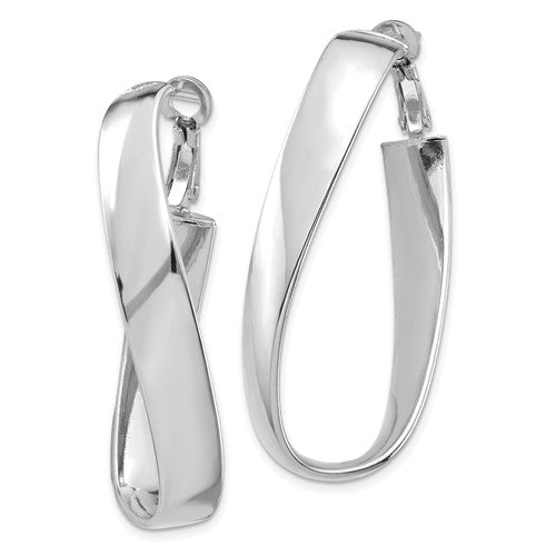 14k white gold twisted oval omega back hoop earrings 43mm x 19mm x 7mm