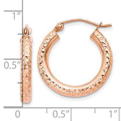 10k rose gold diamond cut round hoop earrings 20mm x 3mm