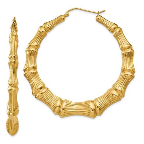 14k yellow gold bamboo hoop earrings 53mm