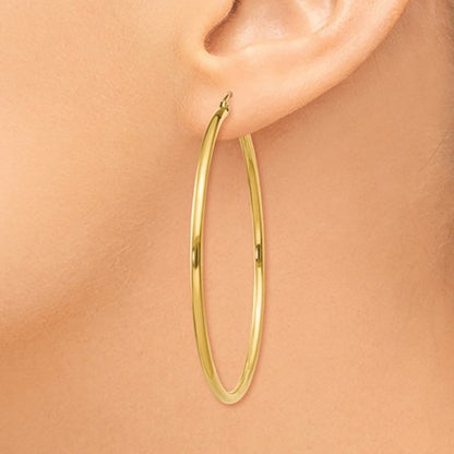 14K Yellow Gold 50mm x 2mm Lightweight Classic Round Hoop Earrings