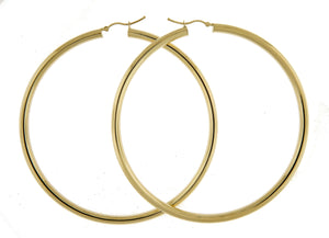 14K Yellow Gold 3.15 inch Diameter Extra Large Giant Gigantic Round Classic Hoop Earrings 80mm x 4mm