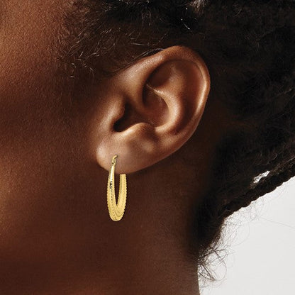 10k yellow gold shrimp oval twisted classic textured hoop earrings 25mm x 17mm