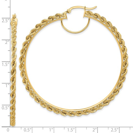 10k yellow gold diamond cut rope round hoop earrings 65mm x 2.95mm