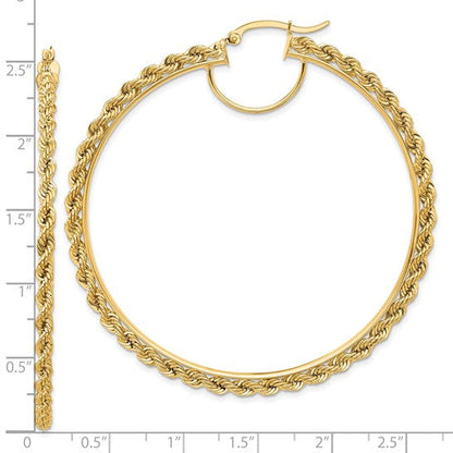 10k yellow gold diamond cut rope round hoop earrings 65mm x 2.95mm