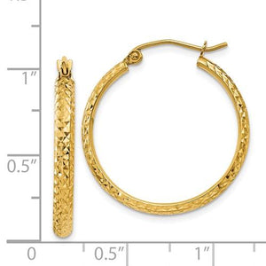 14k Yellow Gold Diamond Cut Round Hoop Earrings 25mm x 2.5mm