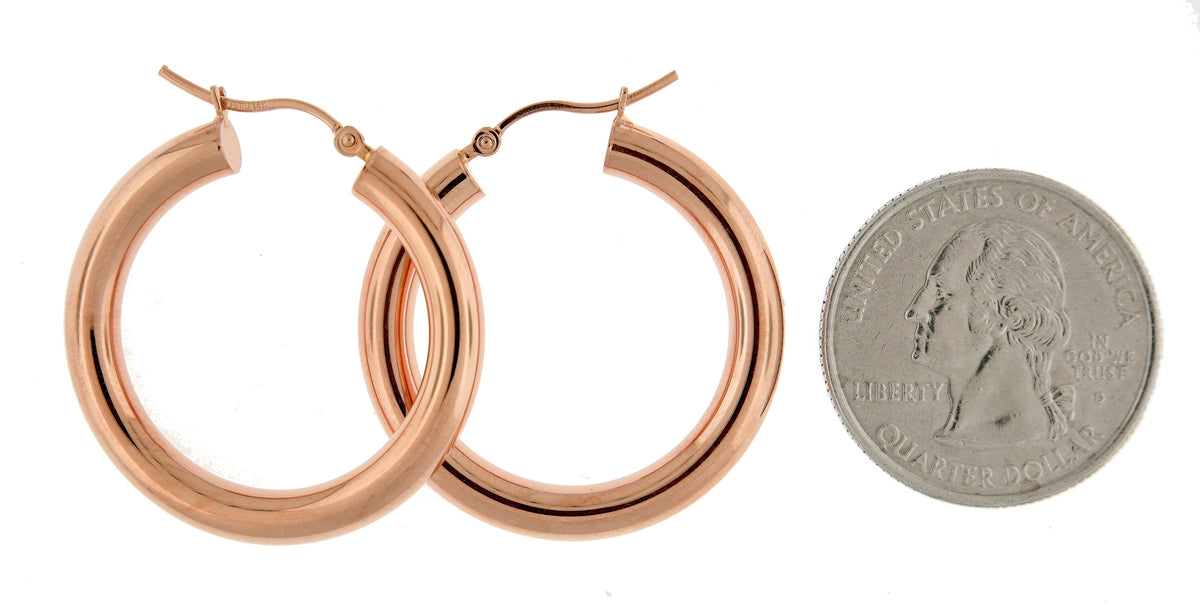 14k rose gold classic round hoop earrings 30mm x 4mm