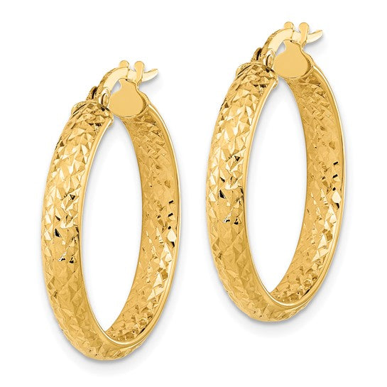 14k yellow gold diamond cut inside outside round hoop earrings 25mm x 3.75mm