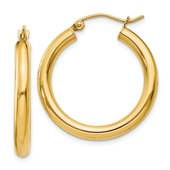 10K Yellow Gold Classic Round Hoop Earrings 25mm x 3mm
