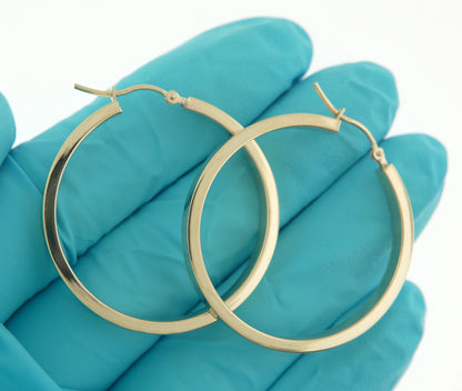 10k yellow gold classic square tube round hoop earrings 35mm x 4mm