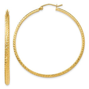 14k Yellow Gold Diamond Cut Round Hoop Earrings 45mm x 2.5mm