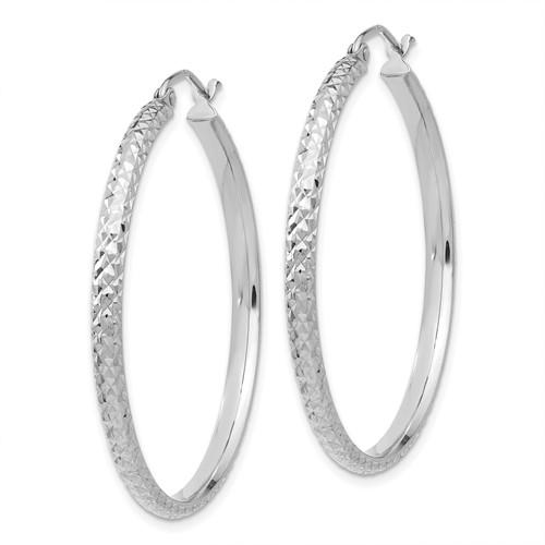 14k white gold diamond cut round hoop earrings 38mm x 2.5mm