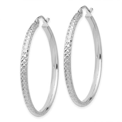 14k white gold diamond cut round hoop earrings 38mm x 2.5mm