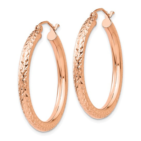 10k rose gold diamond cut round hoop earrings 30mm x 3mm
