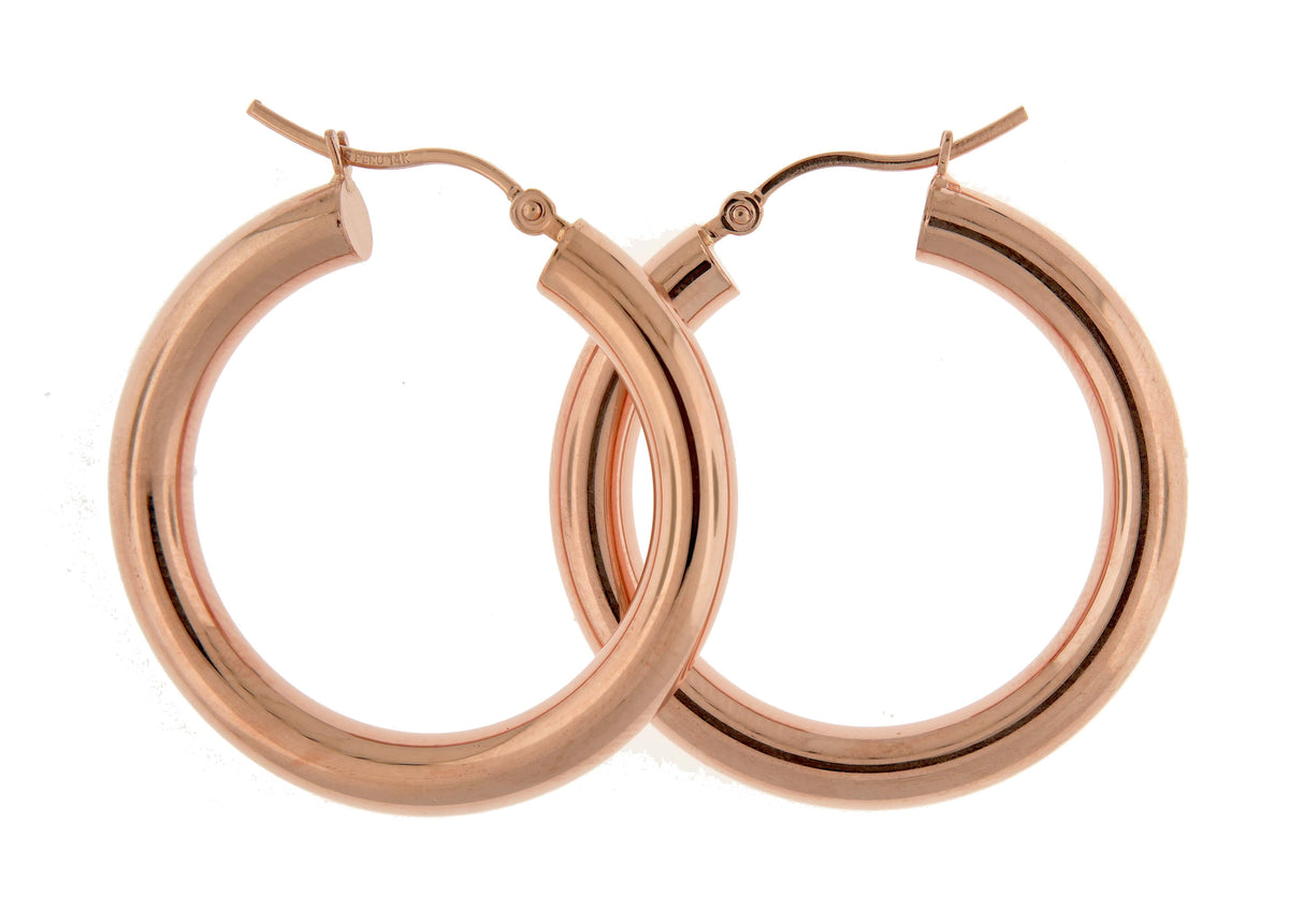 14k rose gold classic round hoop earrings 30mm x 4mm