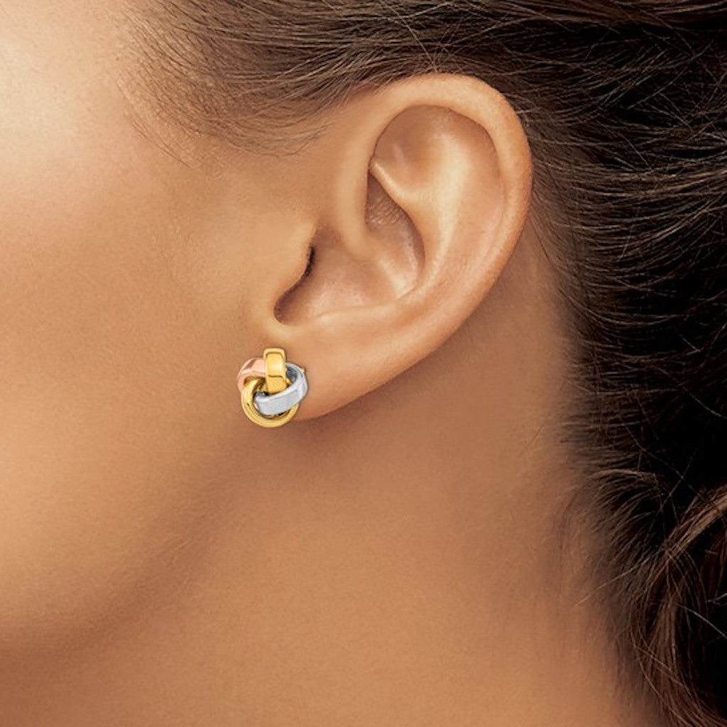 14k gold tri color 14mm love knot post earrings
