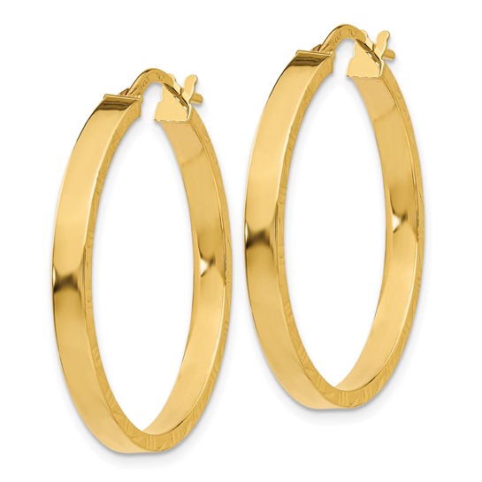 10k yellow gold diamond cut edge round hoop earrings 29mm x 3mm