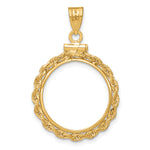 將圖片載入圖庫檢視器 14K Yellow Gold 17.8 mm Coin Bezel Holder Pendant Charm Diamond Cut Rope Edge US $2.50 Dollar Liberty Indian Barber Dime Mercury Dime Screw Top
