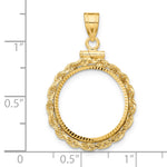 將圖片載入圖庫檢視器 14K Yellow Gold 17.8 mm Coin Bezel Holder Pendant Charm Diamond Cut Rope Edge US $2.50 Dollar Liberty Indian Barber Dime Mercury Dime Screw Top
