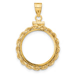 將圖片載入圖庫檢視器 14K Yellow Gold 17.8 mm Coin Bezel Holder Pendant Charm Diamond Cut Rope Edge US $2.50 Dollar Liberty Indian Barber Dime Mercury Dime Screw Top
