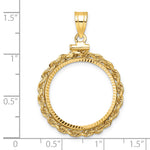 画像をギャラリービューアに読み込む, 14K Yellow Gold 21.6 mm Coin Bezel Holder Pendant Charm Diamond Cut Rope Edge US $5 Dollar Liberty Indian Statue of Liberty Bald Eagle Congressional Screw Top
